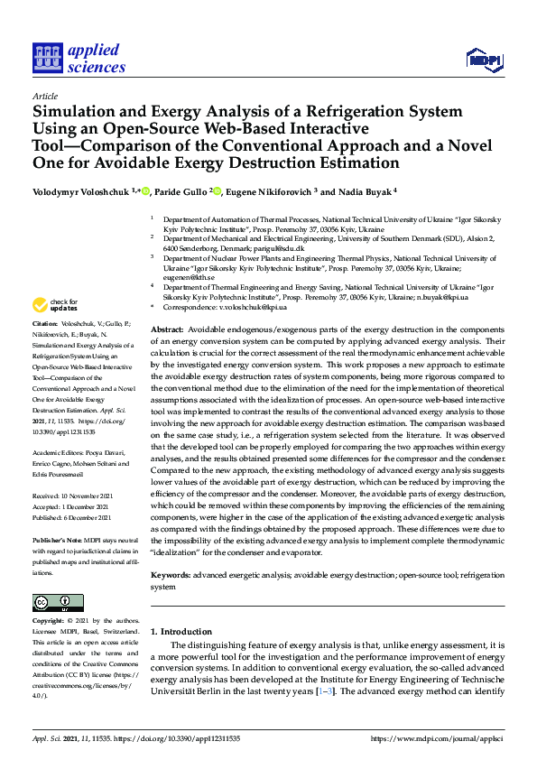 (PDF) Simulation and Exergy Analysis of a Refrigeration System Using an ...