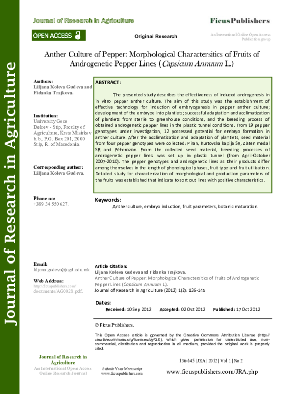 (PDF) Anther Culture of Pepper: Morphological Characteristics of Fruits ...