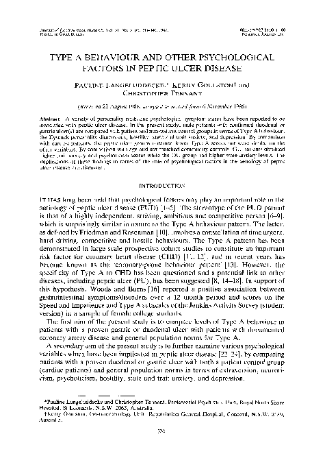 (PDF) Type A behaviour and other psychological factors in peptic ulcer ...