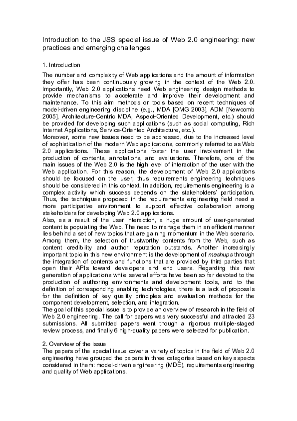 (PDF) Introduction to the JSS special issue of Web 2.0 engineering: New ...