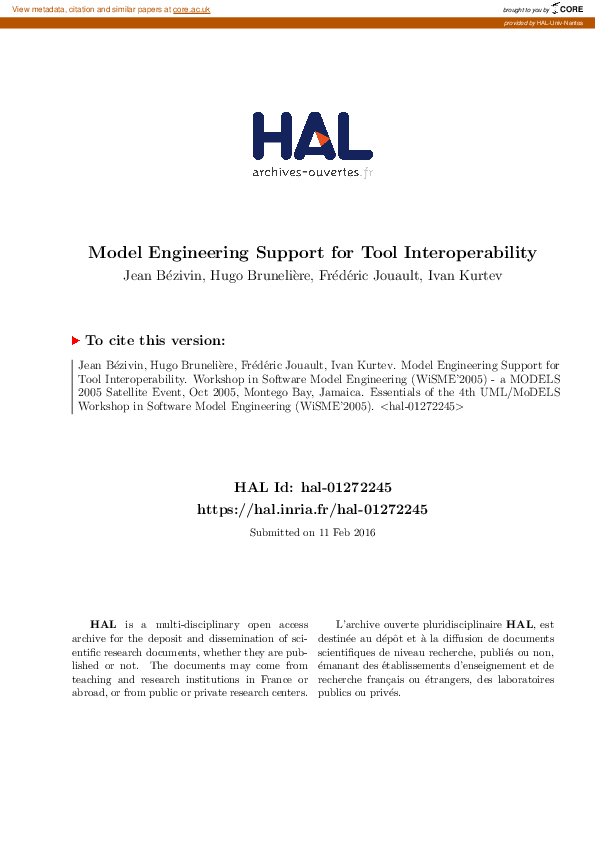 (PDF) Model Engineering Support for Tool Interoperability