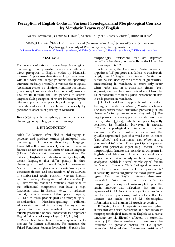 (PDF) Perception of English codas in various phonological and ...