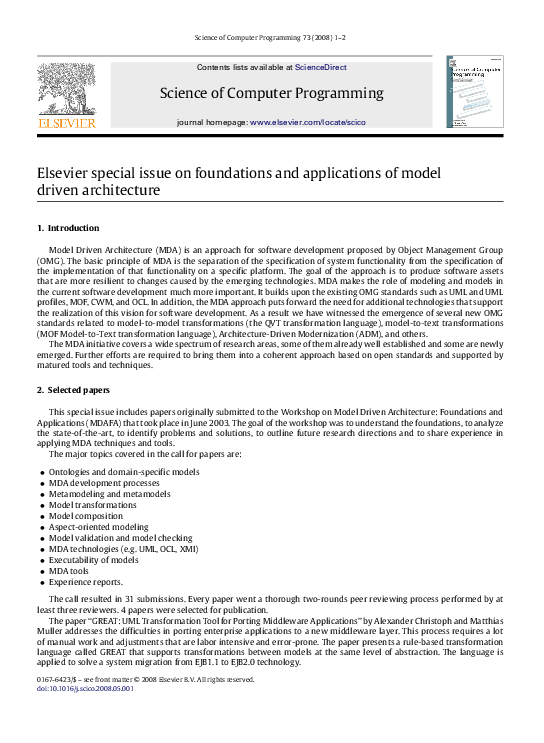 (PDF) Elsevier special issue on foundations and applications of model