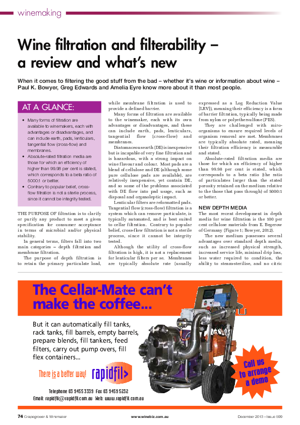 (PDF) Wine filtration and filterability - a review and what's new