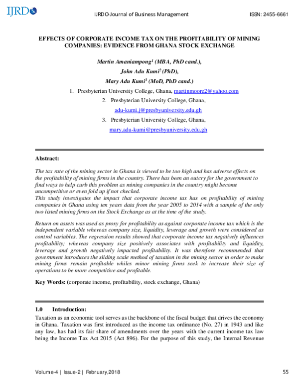 (PDF) Effects of Corporate Income Tax on the Profitability of Mining ...