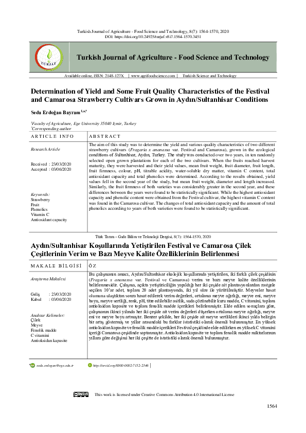 (PDF) Determination of Yield and Some Fruit Quality Characteristics of ...