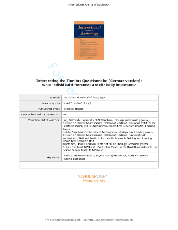 (PDF) Interpreting the Tinnitus Questionnaire (German version): what ...