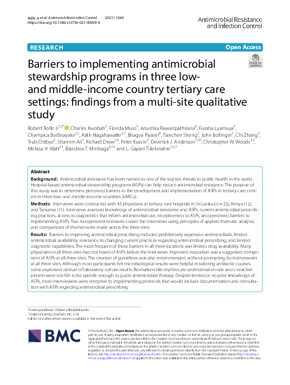 (PDF) Barriers to implementing antimicrobial stewardship programs in