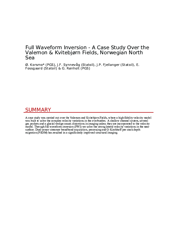 (PDF) Full Waveform Inversion - A Case Study Over the Valemon ...