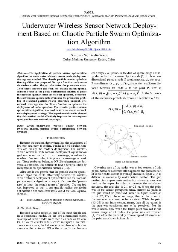 (PDF) Underwater Wireless Sensor Network Deployment forWater Pollution ...