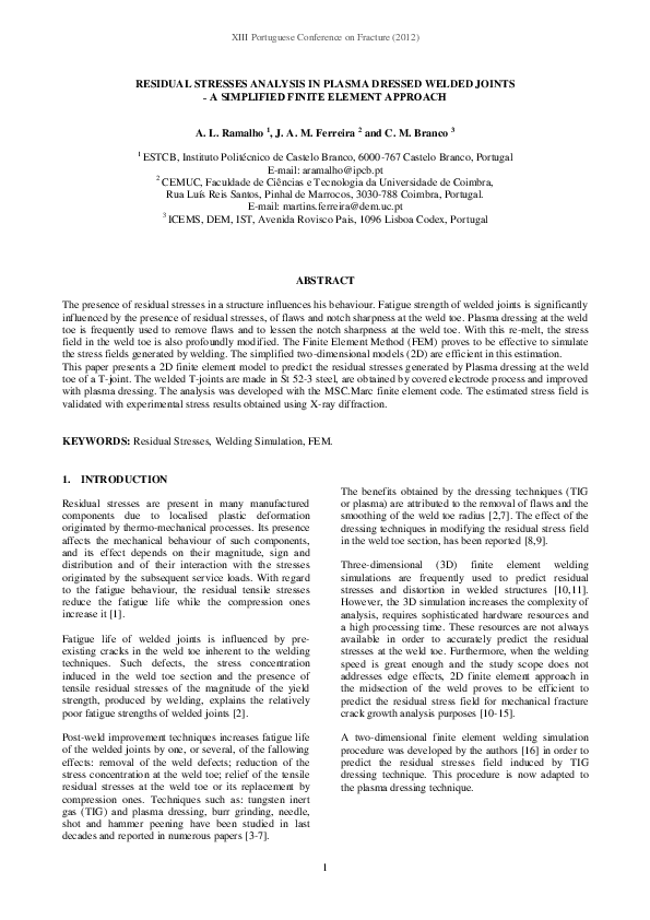 (PDF) 1 Residual Stresses Analysis in Plasma Dressed Welded Joints ˗ a ...