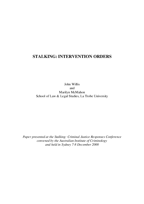 (PDF) Stalking intervention orders marilyn mcmahon Academia.edu