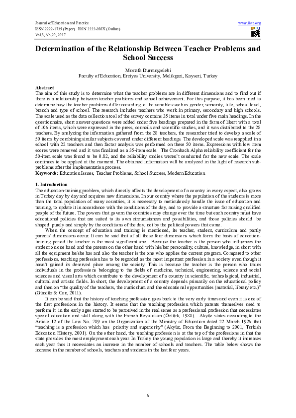(PDF) Determination of the Relationship Between Teacher Problems and ...
