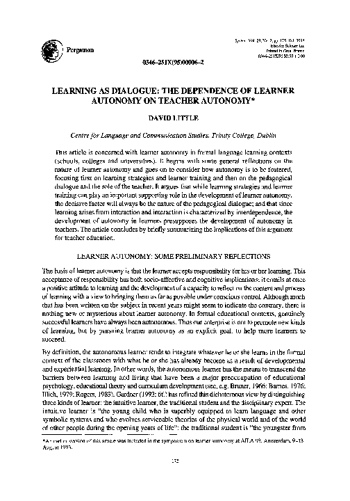 (PDF) Learning As Dialogue: The Dependence of Learner Autonomy on ...