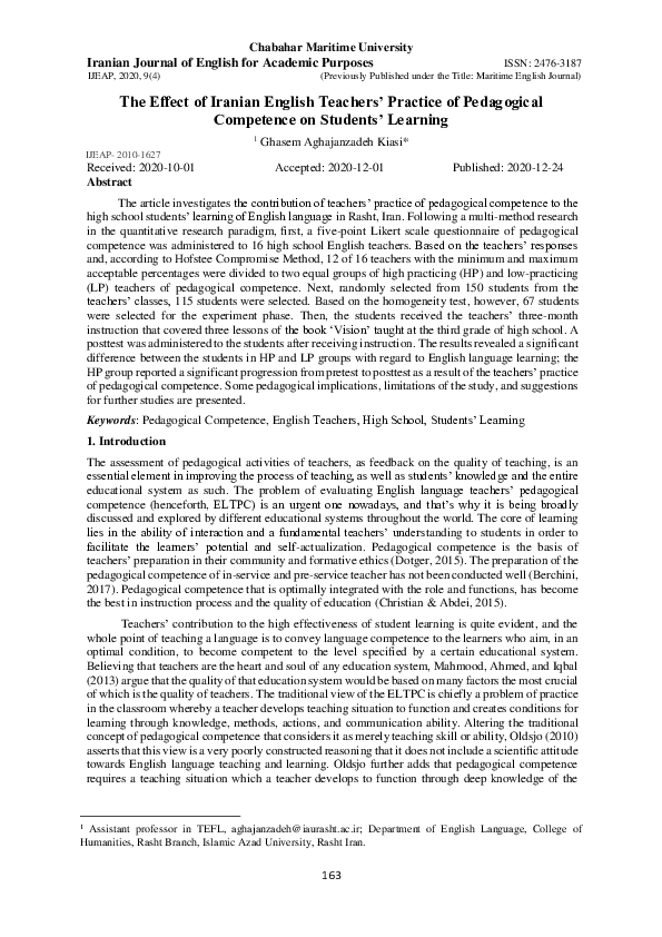 (PDF) The Effect of Iranian English Teachers’ Practice of Pedagogical ...