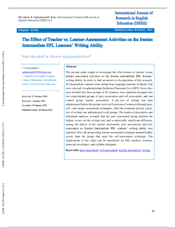 (PDF) The Effect of Teacher vs. Learner-Assessment Activities on the ...