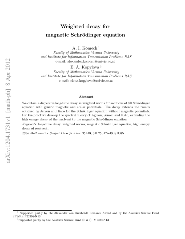 (PDF) Weighted decay for magnetic Schrodinger equation