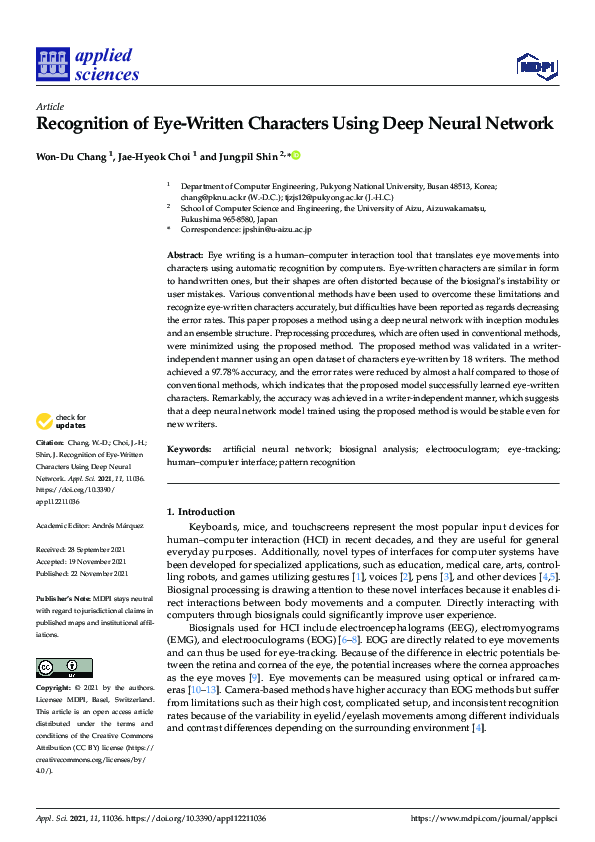 (PDF) Recognition of Eye-Written Characters Using Deep Neural Network