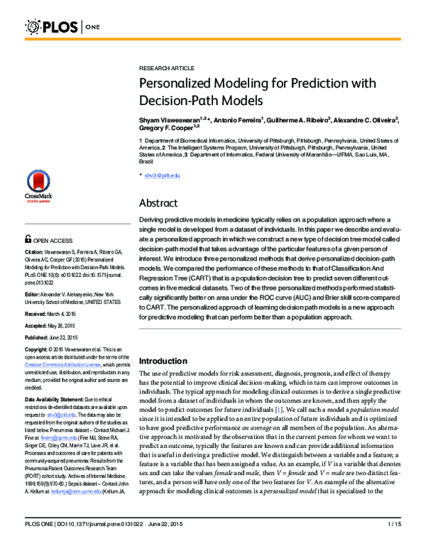 (PDF) Personalized Modeling for Prediction with Decision-Path Models