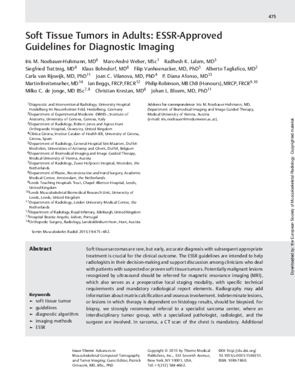 (PDF) Soft Tissue Tumors in Adults: ESSR-Approved Guidelines for ...