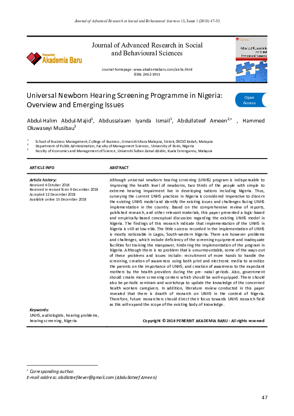 (PDF) Universal newborn hearing screening programme in Nigeria ...
