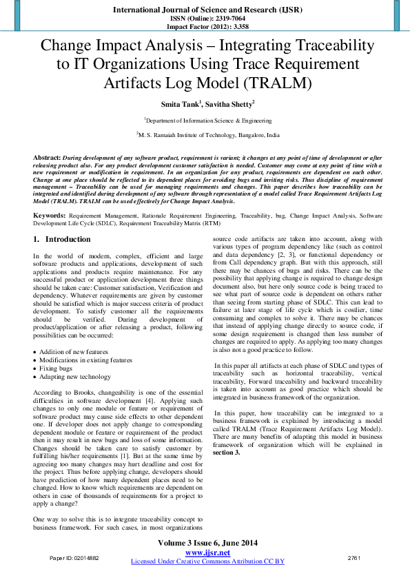 (PDF) Change Impact Analysis - Integrating Traceability to IT ...