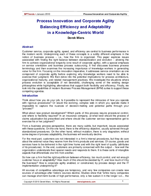 (PDF) Process Innovation and Corporate Agility Balancing Efficiency and ...
