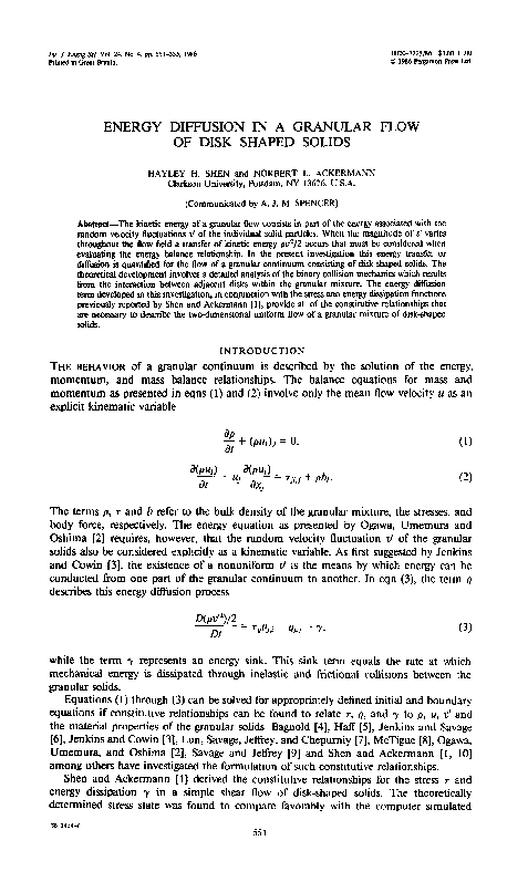 (PDF) Energy diffusion in a granular flow of disk shaped solids