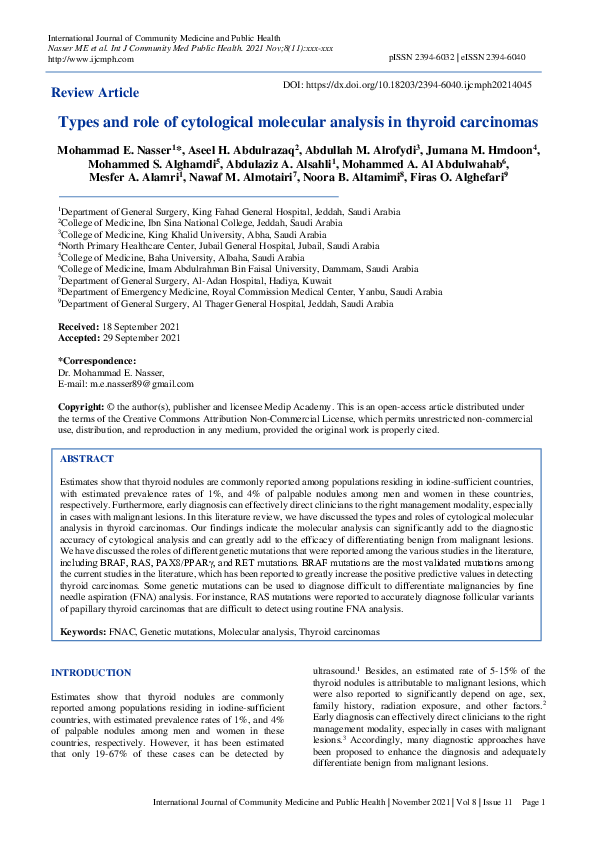 (PDF) Types and role of cytological molecular analysis in thyroid ...