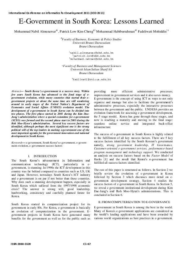 (PDF) EGovernment in South Korea Lessons Learned