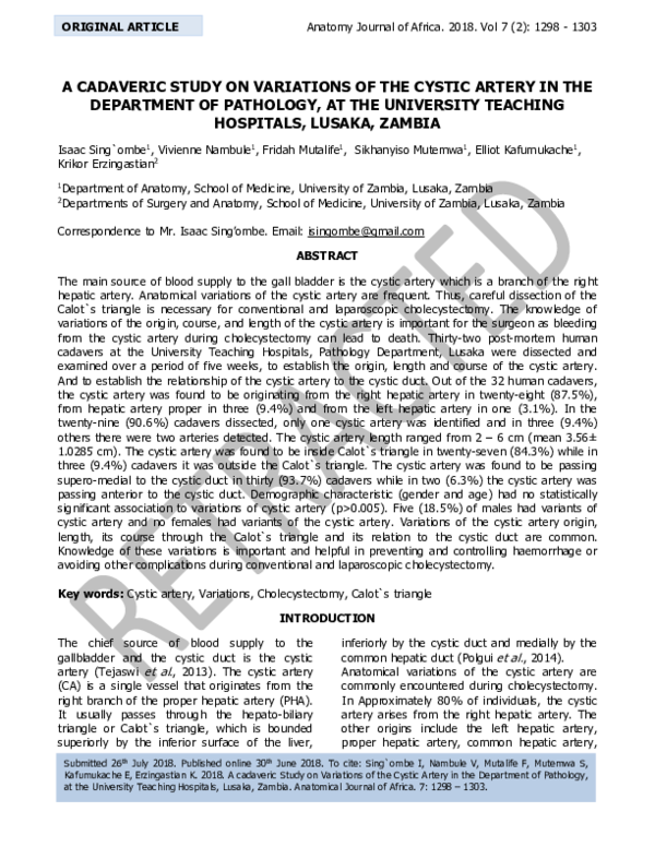 (PDF) A cadaveric study on variations of the cystic artery in the ...