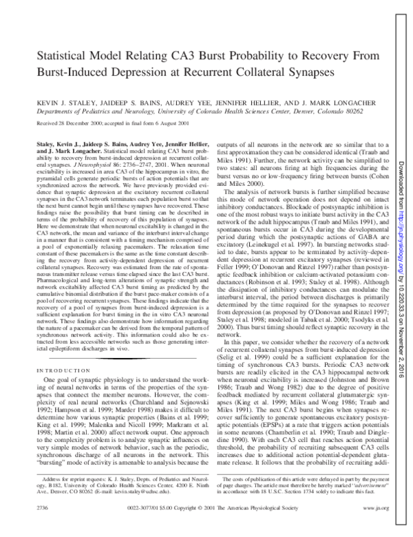 (PDF) Statistical model relating CA3 burst probability to recovery from ...