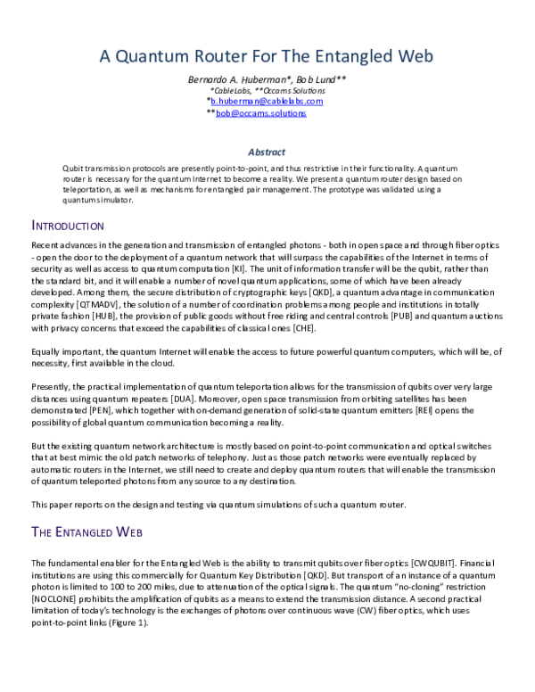 (PDF) A Quantum Router For The Entangled Web