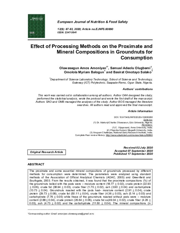 (PDF) Effect of Processing Methods on the Proximate and Mineral ...