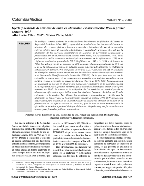 (PDF) Oferta y demanda de servicios de salud en Manizales. Primer ...