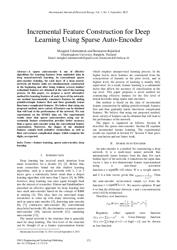 (PDF) Incremental Feature Construction for Deep Learning Using Sparse ...