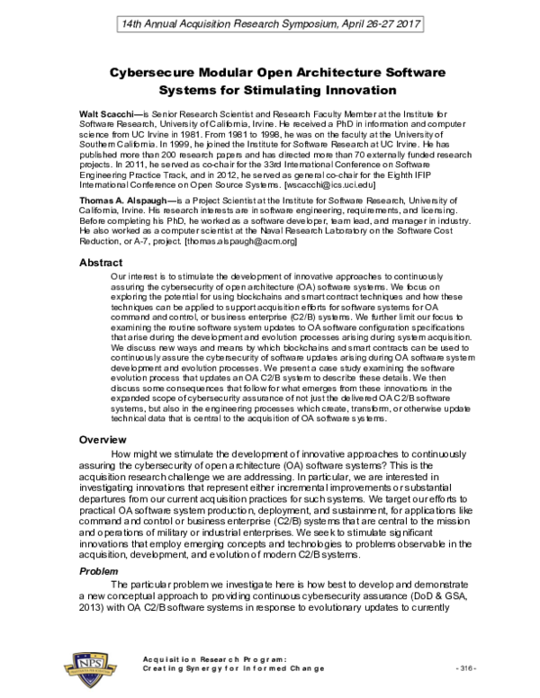 (PDF) Cybersecure Modular Open Architecture Software Systems for ...
