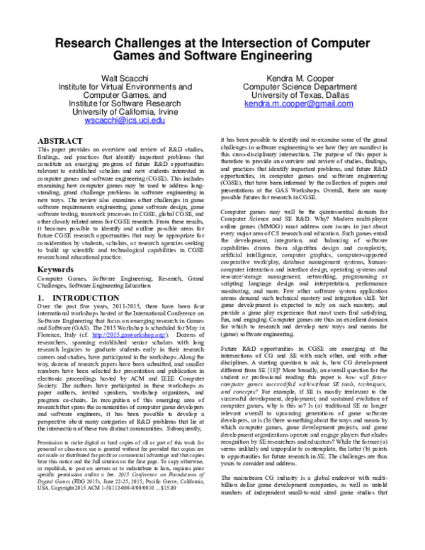 (PDF) Research Challenges at the Intersection of Computer Games and ...