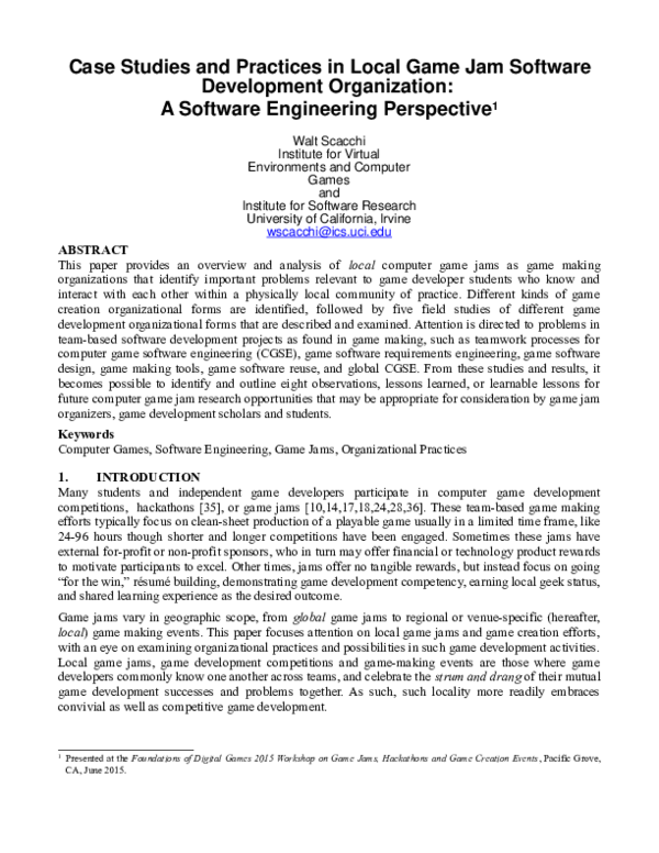 (PDF) Case Studies and Practices in Local Game Jam Software Development ...