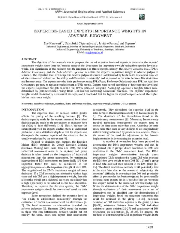 (PDF) Expertise-Based Experts Importance Weights Inadverse Judgment