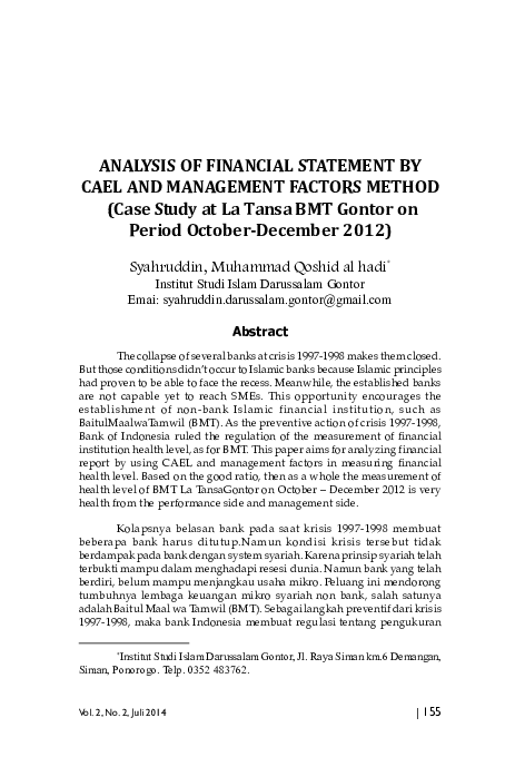 Pdf Analysis Of Financial Statement By Cael And Management Factors