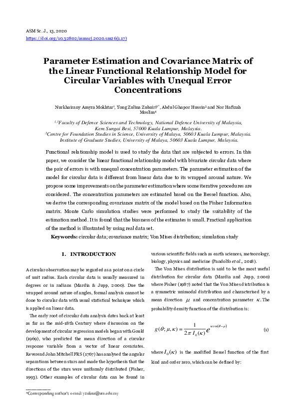 (PDF) Parameter Estimation and Covariance Matrix of the Linear ...
