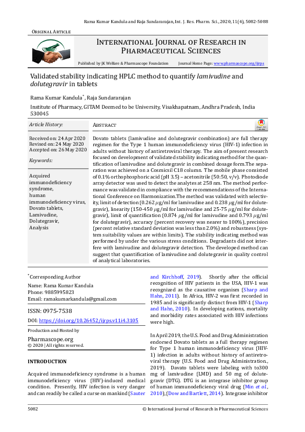 (PDF) Validated stability indicating HPLC method to quantify lamivudine ...