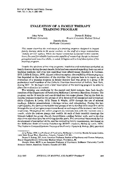 (PDF) Evaluation of a Family Therapy Training Program