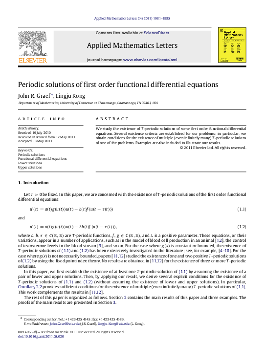 (PDF) Periodic solutions of first order functional differential equations