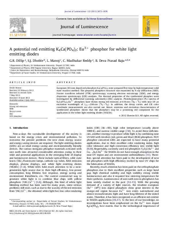 (PDF) A potential red emitting K4Ca(PO4)2: Eu3+ phosphor for white ...