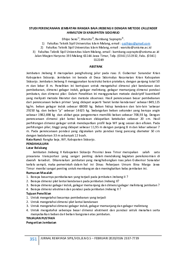 PDF) Studi Perencanaan Jembatan Rangka Baja Jrebeng II