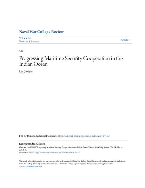 (PDF) Progressing Maritime Security Cooperation in the Indian Ocean