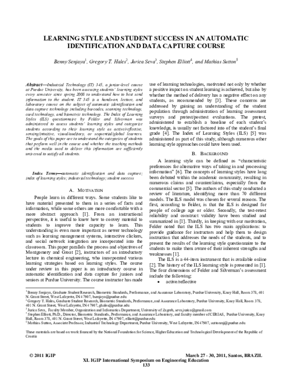 (PDF) Learning Style and Student Success in an Automatic Identification ...