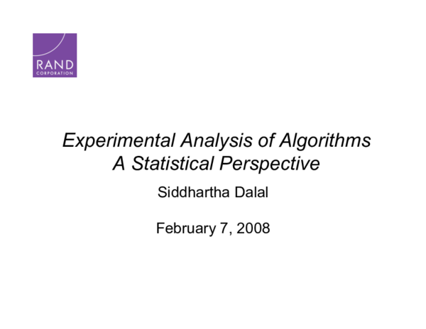(PDF) Experimental Analysis of Algorithms A Statistical Perspective
